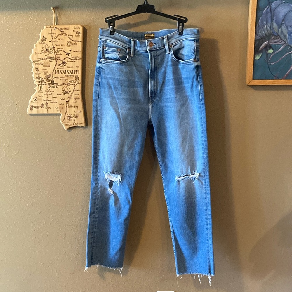 Women’s high waisted ankle fray jeans